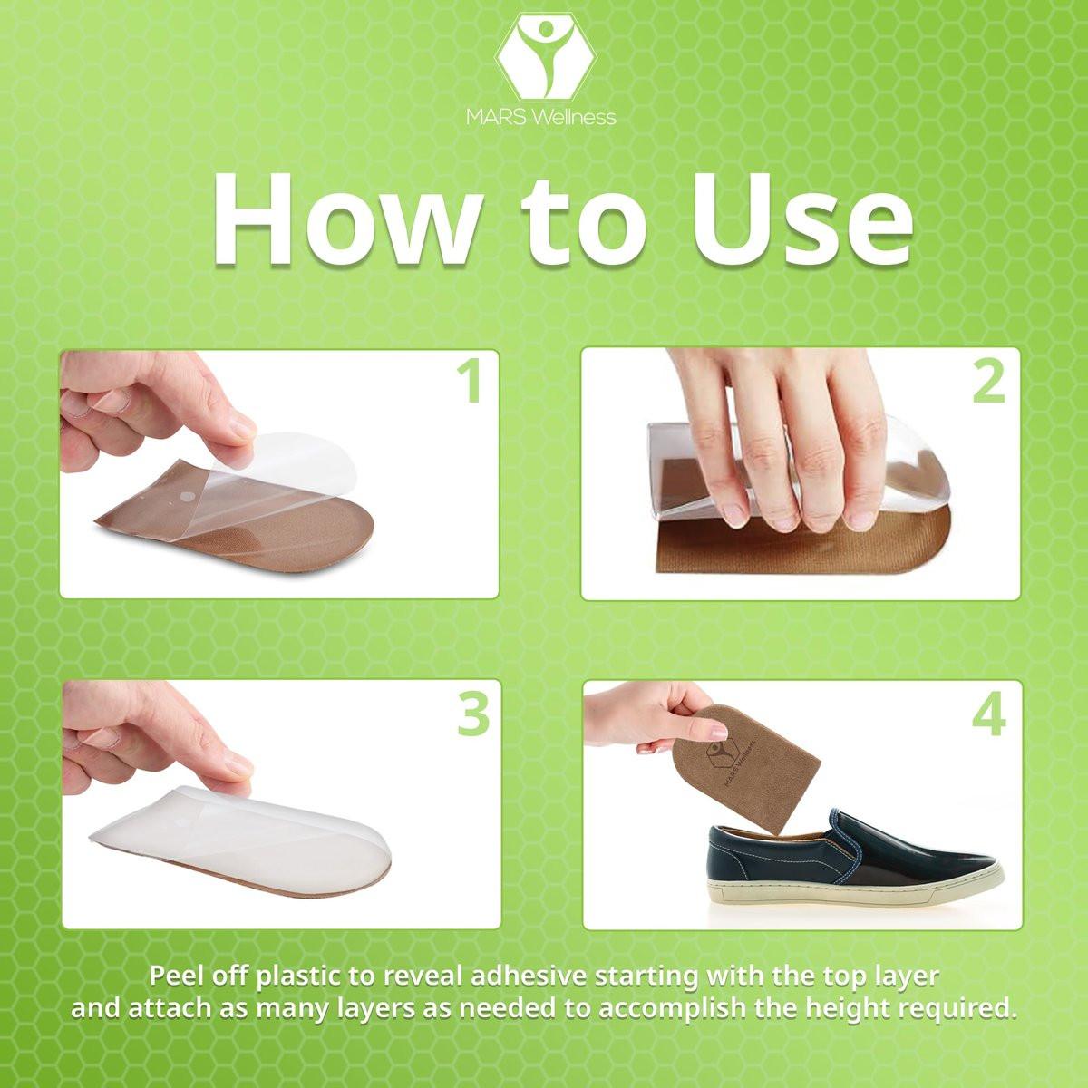 Mars Wellness Gel Heel Lift - 3 Layers, 1/8" per Layer, Adjustable Height - Soft Suede Top Heel Cups for Heel Pain Relief - Shoe Lifts Men, Heel Lifts for Women and Men - Medium - görsel 8