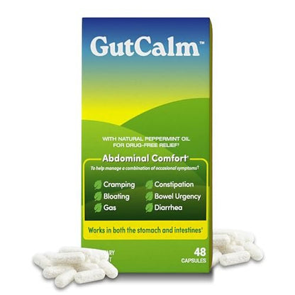 GutCalm - IBS Relief - Peppermint Oil Capsules - Bloating, Gas, Constipation and Digestive Comfort Supplement - 48/ct