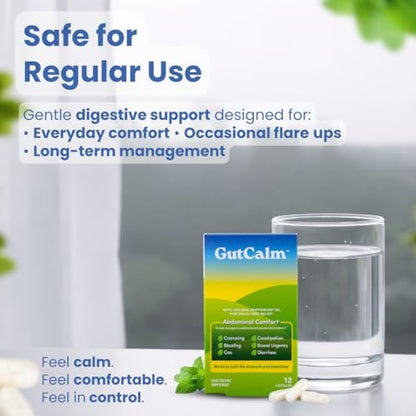 GutCalm - IBS Relief - Peppermint Oil Capsules - Bloating, Gas, Constipation and Digestive Comfort Supplement - 12/ct