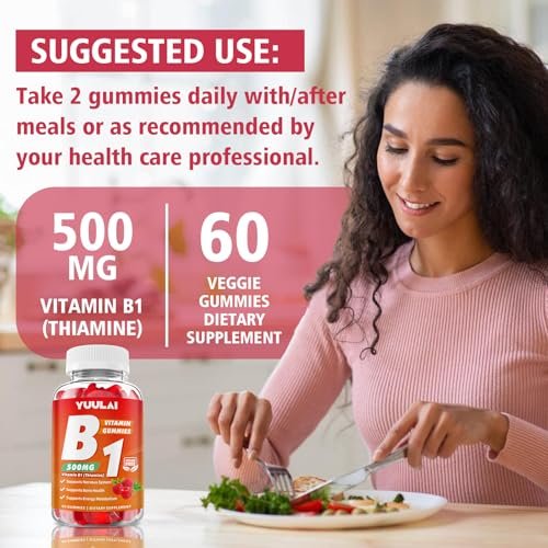 YUULAI Vitamin B1 Gummies 500mg for Adults & Kids, Thiamine B1 Supplement with Magnesium, Vitamin B1 Supplement for Nervous System Supports & Boost Energy, Raspberry Flavor, 60 Count - görsel 13