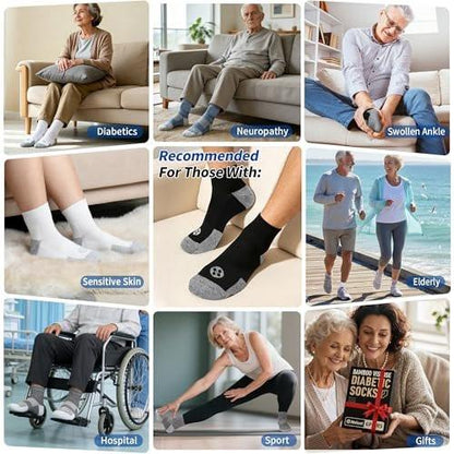 Nonlut Diabetic Socks for Men, 6 Pairs Ankle Diabetic Neuropathy Socks for Men, Mens 9-12 10-13 (Black-Large)