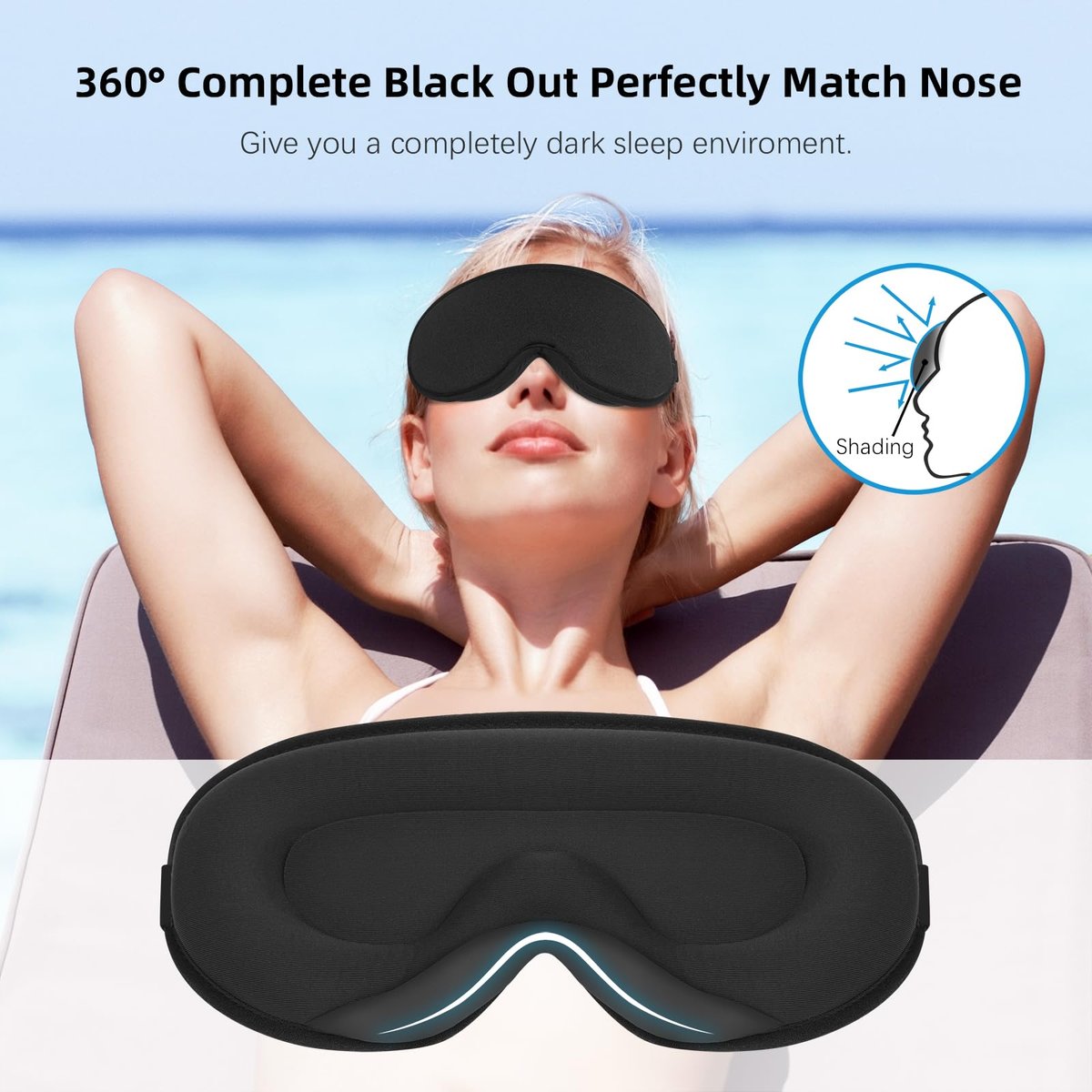 ANPKEC Sleep Mask, 3D Contoured Sleeping Mask, 99% Light Blocking Eye Mask, Zero Eye Pressure Cup Blindfold for Men Women, with Adjustable Strap for Sleeping, Yoga, Traveling (Black) - görsel 3