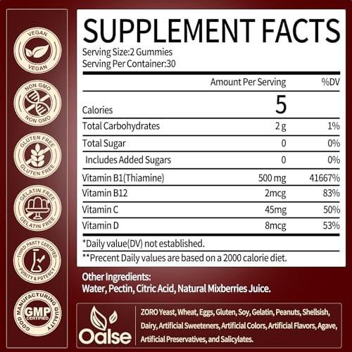 OALSE Thiamine Vitamin B1 Gummies - 500mcg Vegan Sugar Free Thiamine Supplement, with Natural Mixed Berries Flavor for Adults & Kids (60 Counts) Focus Supplement - görsel 15