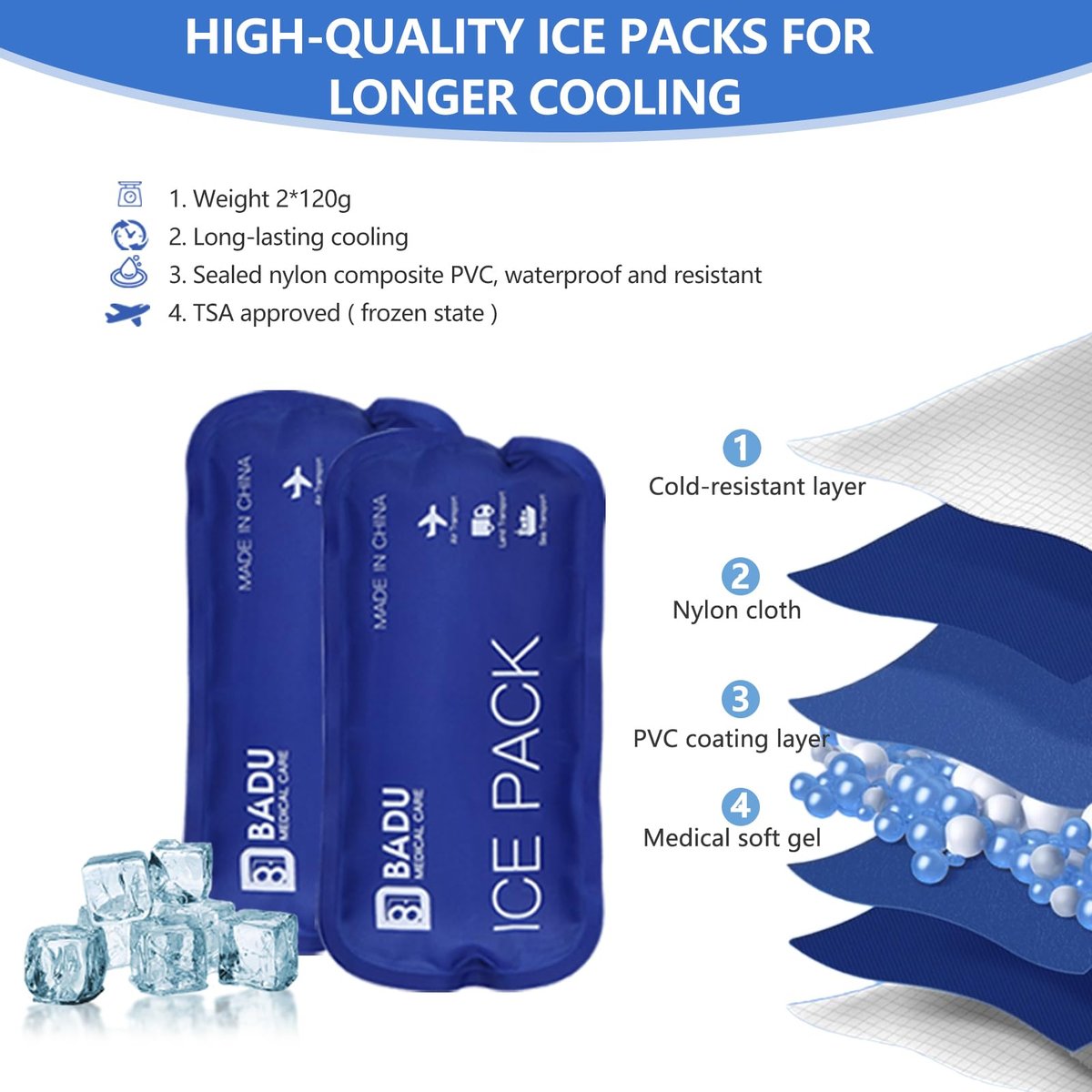 Ice Packs for Insulin Cooler Travel Case, Pack of 2 (120g *2), TSA Approved Reusable Ice Packs, Retention for 8-12 Hours, Suitable for Most Medication Cooler Travel Case (2) - görsel 8