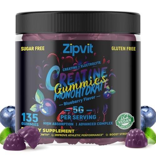 zipvit Creatine Monohydrate Gummies (5g) – Pre-Workout Energy & Muscle Growth Support for Men & Women | Blueberry Electrolyte Gummies (135 Count) - görsel 12