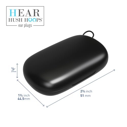 Hush Hoops Ear Plugs, Ultra-Soft Reusable Noise Reducing Earplugs with Horseshoe Shape for Comfort, 4 Tip Sizes for Customizable Fit, 17dB (NRR) Noise Reduction Rating, Black, 1 Pair with Travel Case - görsel 13