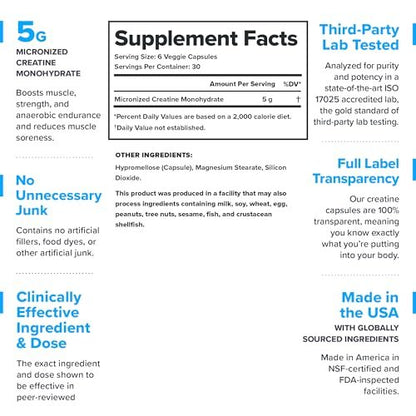 LEGION Micronized Creatine Monohydrate Supplement - Clean Creatine Powder for Muscle Gain & Post Workout Recovery - Micronized Creatine Supplement for Maximum Absorption (30 Servings, Capsule)