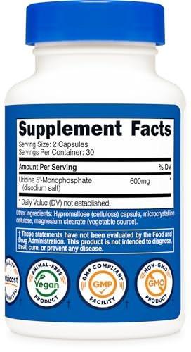 Nutricost Uridine Monophosphate (UMP) 600 mg - 60 Capsules, Vegan, 30 Servings