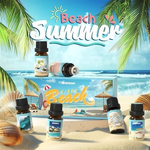 ARVIDSSON Beach Fragrance Oils Set, Summer Essential Oils for Diffuser - Beachy Breeze, Ocean Air, Pina Colada, Pink Sand, Sea Salt, Island Time, Tropical Scented Oil for Home, Candle Making - görsel 8