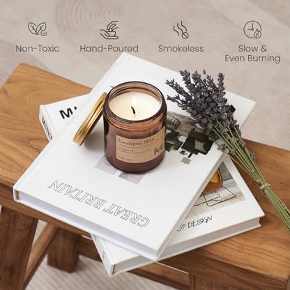 M&SENSE Eucalyptus Mint Scented Christmas Candle Gift, Aromatherapy Candle Set for Women, Soy Wax Candles Home Scented, Long Lasting Amber Jar Candles Gift for Christmas, Thanksgiving, Holiday