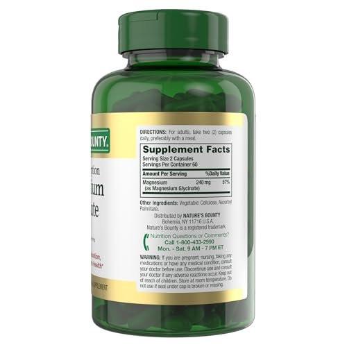 Nature’s Bounty High Absorption Magnesium Glycinate 240 mg for Supporting Muscle Relaxation and Bone, Heart & Nerve Health – Non-GMO, Gluten-Free, Vegetarian, 120 Count/60 Servings - görsel 5