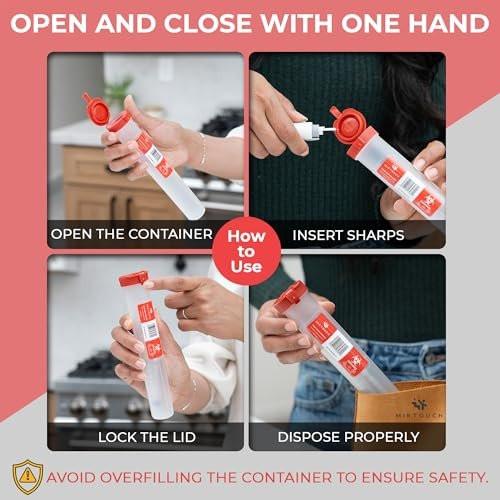 Travel-Sharps - Single Use Travel Sharps Container for AutoPens Needles Syringes - Portable Small Sharp Containers with Locking Lid, Puncture Resistant Transportable Needle Disposal Containers 6 Pack - görsel 10