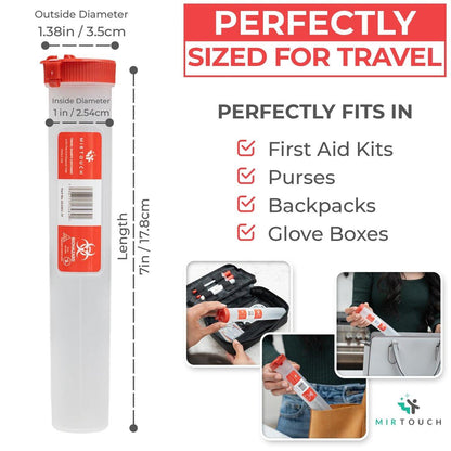 Travel-Sharps - Single Use Travel Sharps Container for AutoPens Needles Syringes - Portable Small Sharp Containers with Locking Lid, Puncture Resistant Transportable Needle Disposal Containers 6 Pack