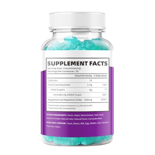 VCCHUYH Magnesium Oxide Gummies 400mg, Sugar Free Magnesium Oxide Supplement for Adults & Kids, Muscle Support & Energy Boost, Non GMO, Blueberry Flavor 60 Count - görsel 11