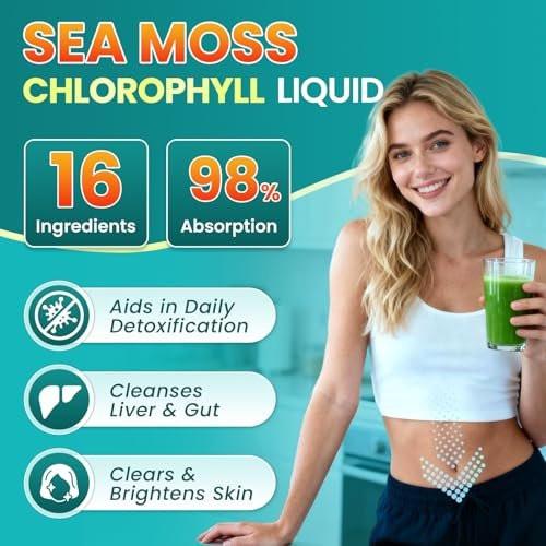 Sea Moss Drops - Irish Sea Moss Chlorophyll Liquid with Black Seed Oil, Ashwagandha, Moringa, Turmeric, Elderberry, Mullein, Seamoss Gel Supplement for Gut & Liver Cleanse, Immune Support - Vegan 2 Oz - görsel 6