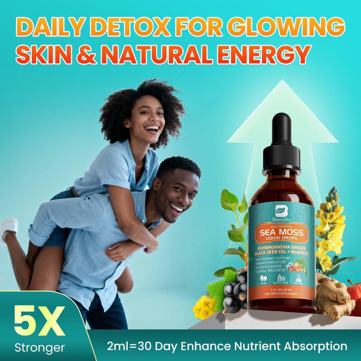 Sea Moss Drops - Irish Sea Moss Chlorophyll Liquid with Black Seed Oil, Ashwagandha, Moringa, Turmeric, Elderberry, Mullein, Seamoss Gel Supplement for Gut & Liver Cleanse, Immune Support - Vegan 2 Oz - görsel 15