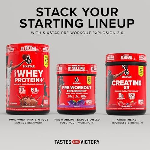 Six Star Pre-Workout Explosion, Grape (30 Servings) - Preworkout Energy Powder Supplement for Men & Women - Workout Drink Mix with L-Tyrosine & Beta Alanine - Sports Nutrition Products - görsel 1