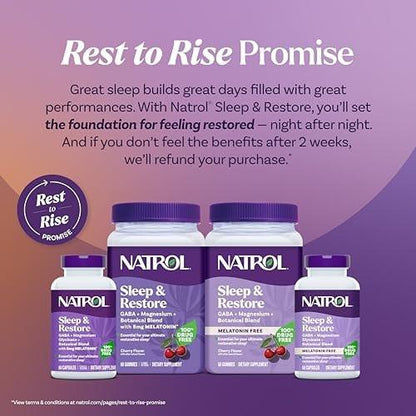 Natrol Sleep & Restore Capsules - Calm Magnesium Glycinate, Magnesium Sleep Aid with GABA, Melatonin 5mg, Botanical Blend, 30 Day Supply