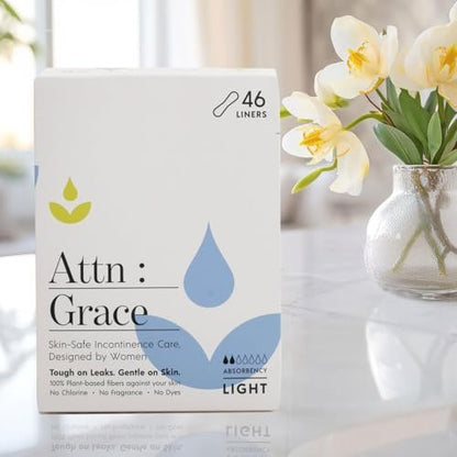 Attn: Grace Panty Liners for Women - 92 Liners – for Light Urinary Incontinence, Bladder Leakage or Postpartum - 100% Breathable & Plant-Based Materials Active Odor Control, Free from Harsh Chemicals