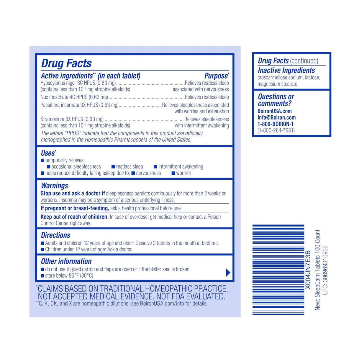Boiron SleepCalm Tabs - 100 Count for Deep, Relaxing, Restful Nighttime Sleep - Melatonin-Free and Non Habit-Forming Sleep Calm Meltaway Tablets - görsel 3