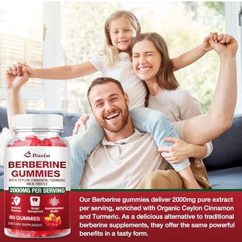 Berberine Gummies 2000mg - Natural Organic Berberine HCL Supplement - Vegan, Non-GMO, Gluten-Free - Delicious Raspberry Flavor - 60 Count - görsel 14