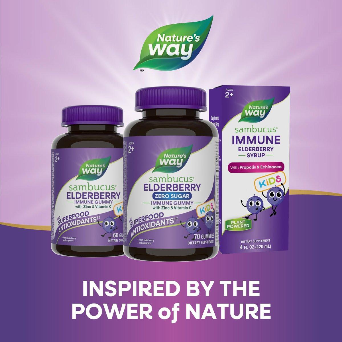 Nature's Way Sambucus Zero Sugar Elderberry Immune Gummies for Kids, Immune Support*, with Vitamin C, Zinc, Black Elderberry Extract, 70 Count (Packaging May Vary) - görsel 3