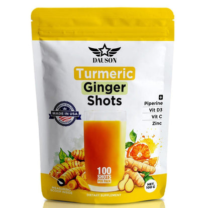 Turmeric Ginger Shots Boosted with Piperine, Vitamins, Zinc & Herbs | Helps in Joint Pain, Heart, Brain, Gut & Skin Health | Boosts Immunity & Energy | 100 Shots