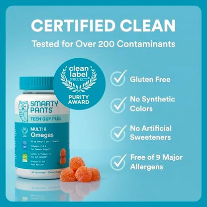 SmartyPants Teen Guy Plus Multi & Omegas – Clean Label Formula: Free from gluten, synthetic colors, artificial – Image 3