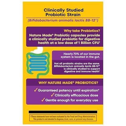 Nature Made Probiotics for Women and Men, Probiotic Capsules 1 Billion CFU from Live Cultures for Immune & Digestive Support, 30 Capsules, 30 Day Supply