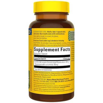 Nature Made High Absorption Turmeric Curcumin Supplement Capsules, Turmeric Supplement, Muscle and Joint Support, 30 Capsules, 30 Day Supply
