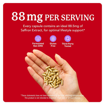 Saffron Supplements 88.5mg | 3-Month Supply | Pure Saffron Extract Capsules for Mood, Focus, Eye Health & Energy Balance Support | Crocus Sativus Extract | Gluten-Free & Non-GMO | 90 Capsules
