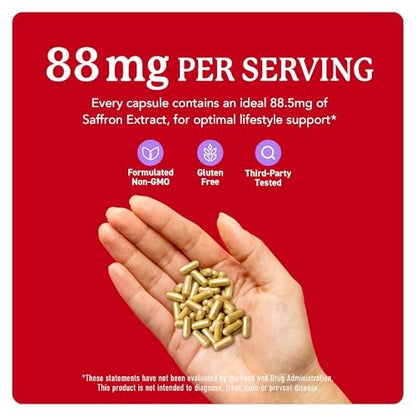 Saffron Supplements 88.5mg | 3-Month Supply | Pure Saffron Extract Capsules for Mood, Focus, Eye Health & Energy Balance Support | Crocus Sativus Extract | Gluten-Free & Non-GMO | 90 Capsules