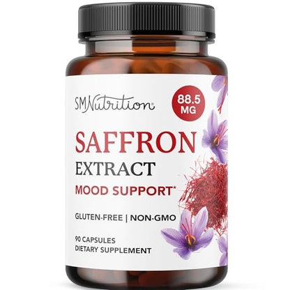 Saffron Supplements 88.5mg | 3-Month Supply | Pure Saffron Extract Capsules for Mood, Focus, Eye Health & Energy Balance Support | Crocus Sativus Extract | Gluten-Free & Non-GMO | 90 Capsules