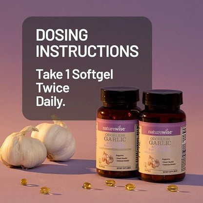 NatureWise Odorless Garlic Supplement 4000mg - Ultra Potent 100:1 Extract - Healthy Cholesterol Formula, Heart Health Support - Non-GMO, Gluten Free, with Halal Gelatin - 180 Count (90-Day Supply)