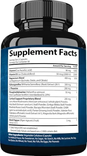 StrongVit Cortisol Supplements for Women and Men with Magnesium, Ashwagandha & L-Theanine. High Cortisol Reducer, Manager, Detox, Lower and Control. Sleep Support & Stress Relief, USA - görsel 11