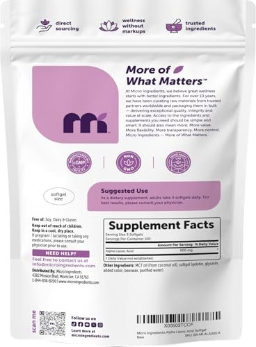Micro Ingredients Alpha Lipoic Acid 600mg – High Potency: Each serving provides 600mg of ALA, a clinically – Image 3