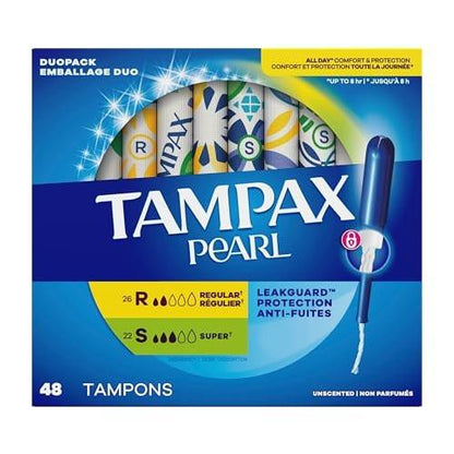Tampax Pearl Tampons for Women, with LeakGuard Braid, Ultra Absorbency, Unscented, 60 Count