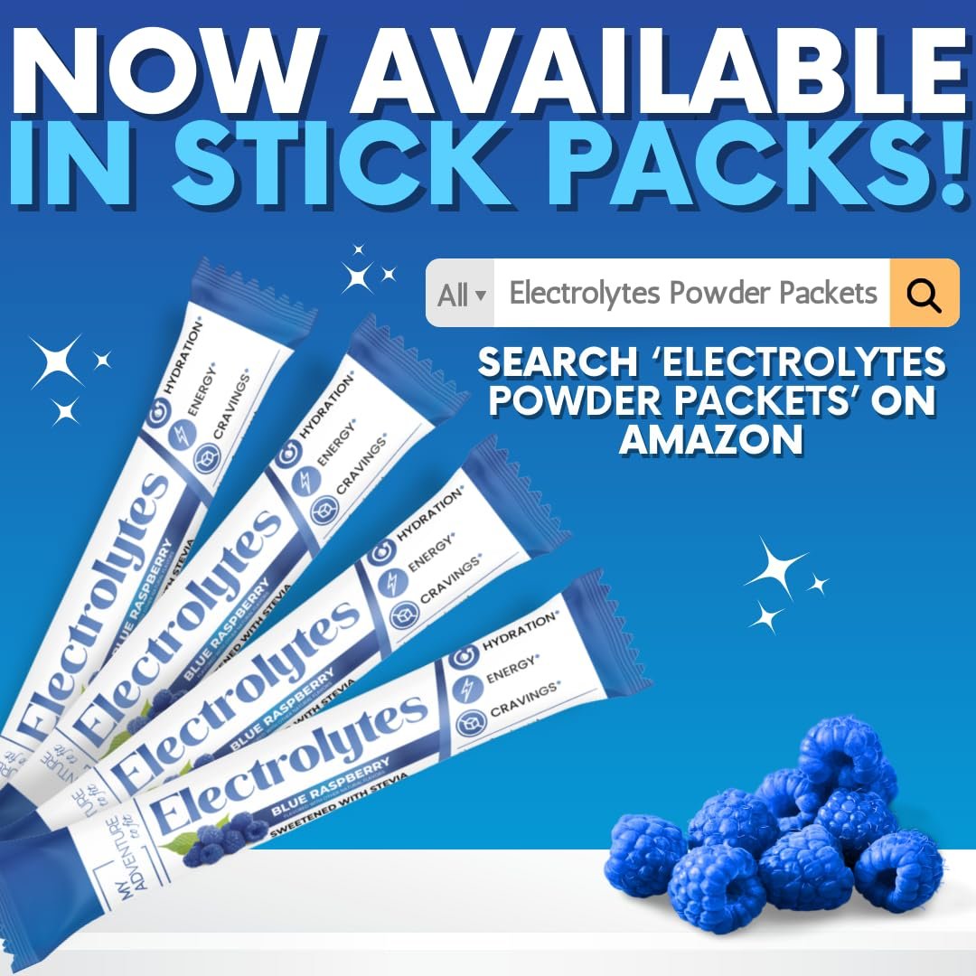 Zero Sugar - Blue Raspberry Electrolytes Powder - Refreshing Hydration - Caffeine Free Energy - All Natural Ingredients - Vegan, Keto and Paleo - Sugar Free Electrolyte Powder Drink Mix - 15 count - görsel 3