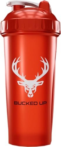Bucked Up Perfect Shaker Bottle, 28oz, BPA-Free, Dishwasher Safe, Leak-Proof, Red Bottle with White Buck Logo - görsel 1