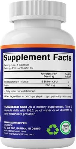 Vitamatic Bifidobacterium Infantis - 5 Billion per DR Capsule - 60 Count - Digestive Support - Made with Prebiotic Inulin Fiber - görsel 9