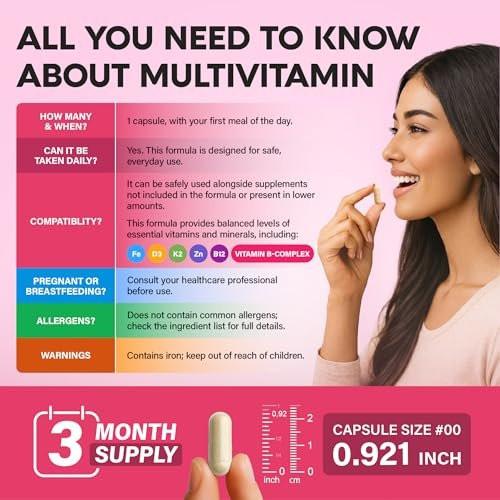 Multivitamin for Women - B-Complex | Whole Foods | Hair Growth Support | Digestion & Metabolism | Iron - 47in1 Womens Multivitamin - Bioavailable & Gentle on Stomach - 90 Capsules, 3 Month Supply - görsel 7