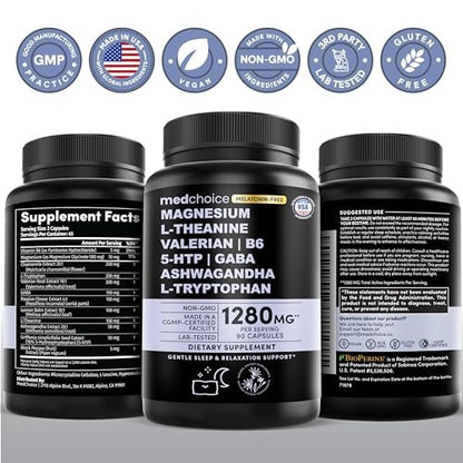 12-in-1 Sleep Support Capsules - Melatonin-Free and Non-Habit Forming Sleep Supplement with a Balanced Blend of Magnesium, Ashwagandha, L-Tryptophan, Valerian Root, GABA and 5-HTP (90 Capsules)