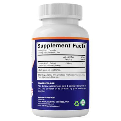 Vitamatic Chamomile 250 mg Capsules – Concentrated Herbal Supplement – Vegetarian, Non-GMO, Gluten-Free – 240 Count
