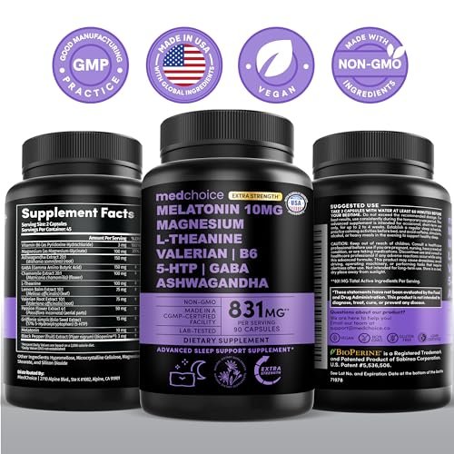 12-in-1 Melatonin Sleep Extra Strength Capsules - 10mg Melatonin Extra Strength with Magnesium and Balanced Blend of Ashwagandha, GABA, Chamomile Extract, L-Theanine & Valerian Root 10:1 Extract 90ct - görsel 1
