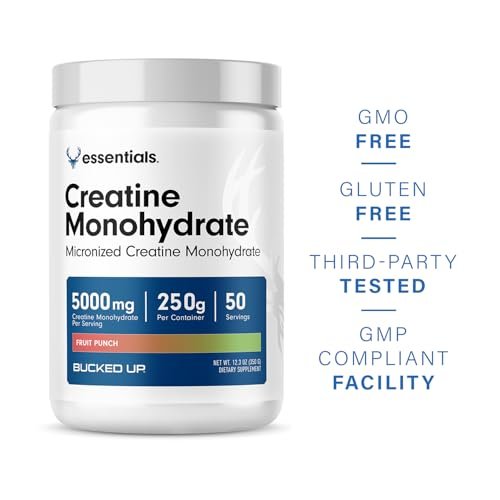 Bucked Up Fruit Punch Creatine for Women and Men - Easy to Mix Vegetarian - Flavored Creatine Monohydrate Powder - Made in USA - 5G Per Serving - 50 Servings - 250 Grams Per Container - görsel 10