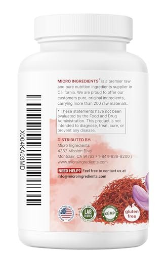 Micro Ingredients Pure Saffron Extract, 240 Veggie Capsules | 2-in-1 Formula with High Absorption Fat-Soluble Vitamin C | Mood, Vision & Heart Support | Filler Free