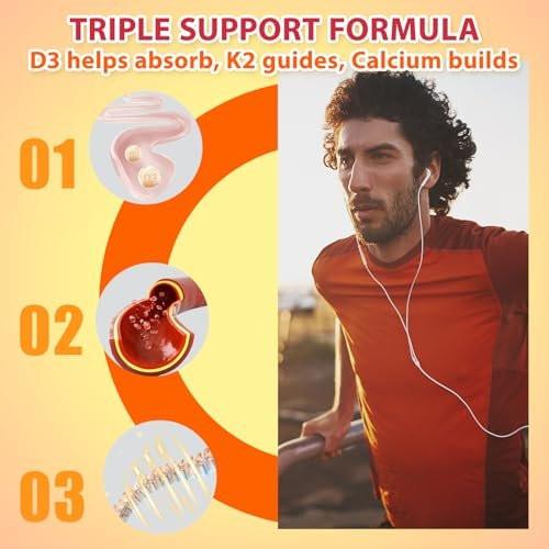 Biobor Vitamin D3 K2 Gummies with Calcium, 2000 IU D3 & 200 mcg K2(MK-7) & 200 mg Calcium, No Sugar Added, Supports Healthy Bones & Immune Health, Gluten Free, GMO Free, Yellow Peach, 60 Count - görsel 12