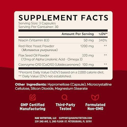 Red Yeast Rice with CoQ10 + Omega 3 for Healthy Cholesterol Support | 1200mg | Heart Health Support | Red Yeast Rice 1200 mg. Capsules | Non-GMO, Gluten-Free | Heart Health Supplements | 90 Ct