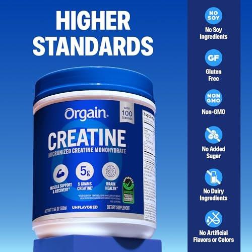 Orgain Creatine Monohydrate Micronized Powder, 100 Servings, Unflavored, Supports Muscle Growth, Post Workout Recovery and Brain Health, No Artificial Additives, for Men & Women (Packaging May Vary) - görsel 7