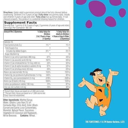 Flintstones Multivitamins for Kids, Sugar Free Kids Multivitamin Gummies, with Vitamins A, C, E, B6 & B12, Raspberry Flavored Gummy Vitamins, 60 Count - görsel 3